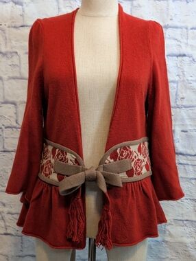 Anthropologie Moth Rose Open Cardigan w/ Bow Waist Detail - Size Large